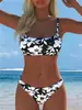 Traje de baño Bikini Floral con Abertura 2027 para Mujer con Tirantes Sexy Estilo Europeo Americano Vacaciones Balneario Playa Ropa de Baño
