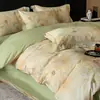 Conjunto simples de quatro peças para outono e inverno, espesso e escovado, 100% algodão, capa de edredom estampada listrada de algodão puro, lençol, roupa de cama para quarto