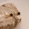 Brincos Redondos Europeus e Americanos Transfronteiriços de Aço Inoxidável com Incrustação de Zircônia, Toque de Luxo Leve e Alto Padrão, Banhados a Ouro 18K, Presilhas/Acessórios de Orelha Antidescoloração