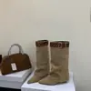 Botas altas hasta la rodilla para mujer, diseño de nicho, uso bidireccional, tacón de cuña, botines de moda, gamuza, botas vaqueras occidentales