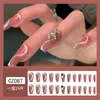 Puntas de uñas, uñas postizas, combinaciones multiestilo de lujo de moda, uñas postizas estilo francés color nude degradado con circonitas