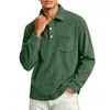 Camisa de veludo cotelê de cor sólida listrada com lapela para homens, de trabalho pesado, europeia e americana, com botões, casual, esportiva, roupas masculinas retrô, camiseta