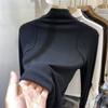 Foto Real da Camiseta Básica Anti-Pilling de Gola Meia-Alta para Mulheres, Novo Estilo 2026, Cor Sólida, Caimento Justo, Camiseta de Manga Longa Escovada