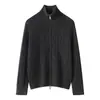Cardigan de Caxemira com Gola Alta e Zíper Estilo Old Money Feminino Outono Inverno Novo Estilo Tricô Trançado Solto Espessado Malha de Lã Casaco