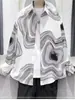 Camisa drapeada con diseño de patrón abstracto para hombre, estilo coreano, holgada, informal, personalizada, estilo Duffian, elegante, de manga larga, con estampado de tendencia