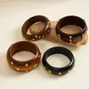 Pulseira de madeira e metal com rebites e estrela do mar, estilo punk europeu e americano, joia feminina vintage de nicho de alta qualidade