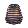 Suéter de Tricô Listrado Estilo Americano Moderno Preguiçoso Retrô Solto com Gola Polo Unissex Outono e Inverno Novo Top com Gola Reversível