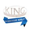Diadema de corona de cumpleaños KING para hombre más vendida transfronteriza, tocado para disfraz de fiesta con traje incrustado de diamantes