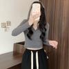 Nuevo Estilo Otoño e Invierno 2026 Sudadera con Capucha de Terciopelo Alemán Doble Cara Camiseta de Manga Larga con Cuello en V Camisa Base Cepillada para Mujer