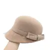 Chapéu de Cavaleiro de Lã Pura para Mulheres Outono e Inverno 2025 Chapéu de Malha Pequeno Fragrante com Laço Mostrando o Rosto Pequeno Chapéu de Equitação