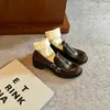 Casa da Uva~Novo Estilo de Outono Salto Bloco de 5cm~ Tira com Fivela Queimada Retrô Mocassins de Calçar Estilo Britânico Sapatos Pequenos de Couro Feminino