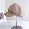 Gorra Octogonal a Cuadros Retro con Visera de Cuero PU Estilo Coreano para Mujer, Gorra de Boina Versátil Elegante de Otoño, Gorra de Pato Cálida y Resistente al Frío