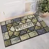 Tapete de Piso de Azulejo Floral Retrô Estilo Americano Transfronteiriço para Entrada, Resistente a Manchas e Fácil de Manter, Tapete de Entrada de Veludo Cristal Doméstico