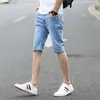 Jeans Masculino de Verão Fino Elástico Solto Rasgado Slim-fit Reto Calça de Cinco Pontos para Adolescente Calças Casuais Masculinas