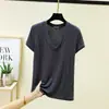 Nueva camiseta de modal de verano para mujer con cuello en V y manga corta, simple y versátil, camiseta básica adelgazante, top holgado casual de talla grande