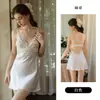 Camisola de Satén Fruncida con Encaje Bordado y Malla, Camisón con Almohadillas en el Pecho y Bata, Conjunto de Ropa para el Hogar 5848
