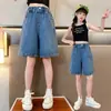 Calças Jeans de Meio Comprimento para Meninas Vestido de Verão Peça Externa Estilo Western Shorts Estilo Western Calças de Cinco Quartos Calças Largas Finas para Meninas Grandes