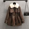 Simon Rainer Outono e Inverno Plus Size Feminino Novo Elegante Couro Sintético com Forro de Lã para Motociclista Casaco Feminino