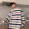 Camiseta holgada de hombre estilo coreano con puños acanalados, top a rayas de manga larga con estampado digital de moda otoño/invierno 2026 para mujer