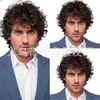 Nova Peruca Masculina Estilo Europeu e Americano Transfronteiriça, Cabelo Cacheado Curto Castanho Escuro Natural Fofo, Peruca de Cabeça Inteira com Franja Virada para Cima