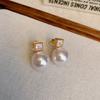 Pendientes de plata galvanizada con oro genuino, con aguja francesa retro de circón y perla, pendientes de moda para todo tipo de combinaciones, pendientes de alta calidad para mujer.