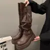 Botas largas adelgazantes nuevas y versátiles de estilo británico 2026, tacón grueso, suela gruesa, caña alta, botas retro de caballero para otoño e invierno