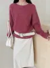 Suéter de lã e cashmere liso para mulheres, novo estilo outono/inverno, tricô pulôver de gola redonda, suéter macio e confortável, perfeito como camada base