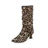 Parte superior de tela punta fina tacón medio talla grande botas de mujer hasta la pantorrilla botas estilo europeo y americano 7705