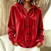 2026 Otoño/Invierno Europeo y Americano Nuevo Transfronterizo Color Sólido Casual Moda Botones Con Capucha Terciopelo Dorado Manga Larga Chaqueta Cárdigan para Mujer