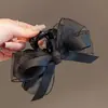 Pinza para el Cabello Negra Estilo Hepburn con Lazo Grande, Accesorio para el Cabello de Celebridad de Internet de Alto Nivel, Pinza de Tiburón para la Parte Posterior de la Cabeza