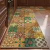 Tapete de Piso para Cozinha Estilo Retro Americano, Absorvente de Água, Antiderrapante, Resistente a Manchas, Capacho de Linho, Tira Longa, Fácil de Cuidar, Tapete de Linho Tecido