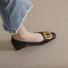 Zapatos de tacón alto de punta cuadrada estilo francés para mujer, nuevos zapatos de trabajo profesionales para primavera y otoño 2023, elegantes zapatos de tacón grueso estilo hada para mujer