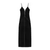 Estilo Europeu e Americano Verão Nova Roupa Feminina, Ajustada ao Corpo, Elegante Decote V Profundo, Alças Finas, Vestido Midi de Veludo