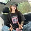 Estilo Desejo Puro Renda com Emendas Proteção Solar Camiseta de Algodão Puro para Mulheres Chique Grafite de Desenho Animado Redutor de Idade Solto Top Moderno de Duas Peças Falso