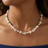 Collar de Cuerda Trenzada con Conchas Estilo Vacaciones de Playa Europeo y Americano Transfronterizo Cadena para Clavícula de Estrella de Mar de Turquesa Imitación Retro Cadena de Cuerda de Cuentas de Arroz