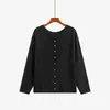 Cardigã de tricô básico liso para mulheres plus size, estilo outono 2026, para mulheres plus size, gola redonda, corte solto, jaqueta afunilada 25196