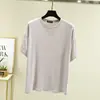 Top adelgazante, ropa de casa holgada estilo coreano, camiseta de cuello redondo, nueva camiseta básica casual de color liso para mujer, primavera y verano