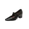 Zapatos Mary Jane de Cordones Antideslizantes de Suela Silenciosa de Piel de Vaca Otoño 2026 Tacón Medio Grueso Cuadrado para Viajar Zapatos de Mujer de Piel Genuina