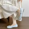 Sapatos Mary Jane Planos com Laço Estilo Francês 2026 para Mulheres, Sapatos de Uma Tira Baixa com Bico Quadrado Estilo Ballet