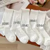 Calcetines blancos para niñas, calcetines finos de media pantorrilla para primavera y verano con encaje, malla JK, transpirables, estilo ballet, calcetines holgados para combinar con zapatos pequeños de cuero