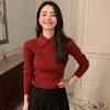 Nuevo Suéter de Cachemira con Cuello Polo para Otoño e Invierno para Mujer, Jersey de Color Puro Cálido, Suéter Holgado que Estiliza, Camiseta Tejida para Fondo