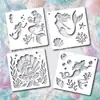 Modelos de pintura graffiti com tema de verão subaquático, mais vendidos em todo o mundo, com padrões de sereia para impressões decorativas perfuradas, atacado