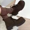 Botas Martin de plataforma alta para mujer, botas amarillas estilo británico, nuevo modelo otoño e invierno 2026, tacón cuadrado, botines cortos de cordones para mujer