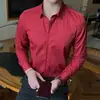 Nova Camisa Masculina de Manga Longa Primavera e Outono Juventude Homens de Negócios Gola Lapela Cor Sólida Fina Sem Ferro