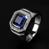 Anillo de Zafiro Verde Dominante de Venta Caliente Anillo de Transmisión en Vivo Moda Cuadrada Diseño Cuadrado Diamante Cuadrado Anillo de Circonita Azul