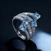 Anillo de Plata de Ley S925 de Moda Europea y Americana Transfronterizo Moissanita Azul de 2 Quilates Lujo Accesible de Nicho Anillo Personalizado Anillo de Boda