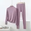 Conjunto de ropa de otoño talla grande 2026 otoño modal manga larga pantalón largo ropa para casa cuello semi-alto conjunto de camiseta básica