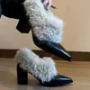 2026 Novo Estilo Sapatos de Couro de Bico Fino de Alta Qualidade para Mulheres, Sapatos Individuais Peludos Retro de Calçar, Sapatos de Algodão Quente de Veludo Grosso de Salto Alto