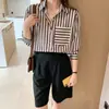 Foto Real de Roupas Femininas para Comércio Exterior: Roupas Femininas Estilosas de Outono, Camisa de Chiffon Listrada com Lapela, Cardigã, Camisa, Camisa Básica