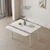 Mesa de Comedor de Pizarra Color Crema para Uso Doméstico en Apartamentos Pequeños, Mesa de Comedor Cuadrada Plegable y Extensible que se Puede Convertir en una Mesa Redonda, Nuevo Modelo 2025